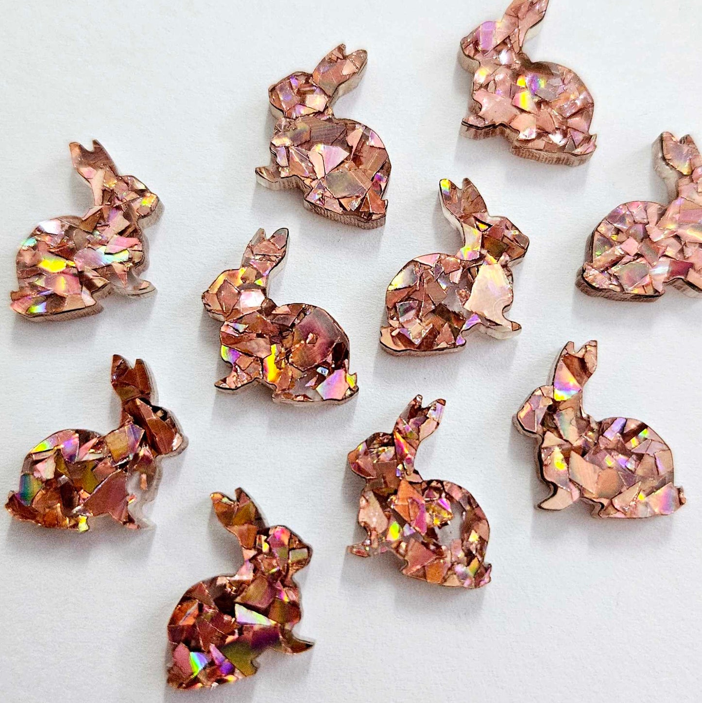 15mm HOLOGRAPHIC ROSE GOLD Glitter Acrylic BUNNIES