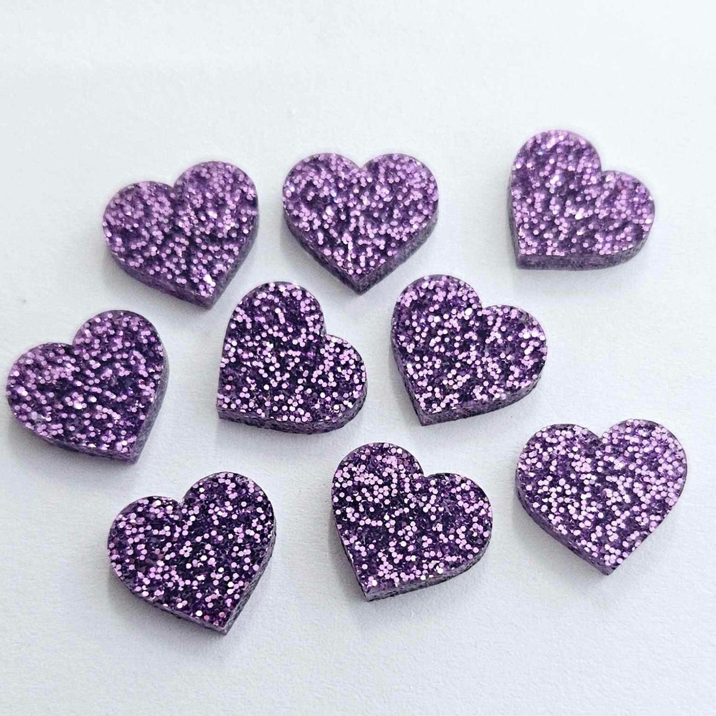 14mm PURPLE GLITTER Acrylic HEARTS