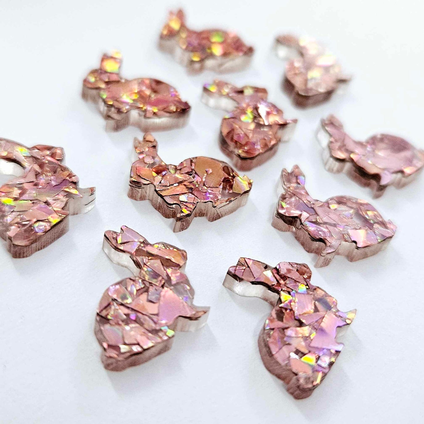 15mm HOLOGRAPHIC ROSE GOLD Glitter Acrylic BUNNIES