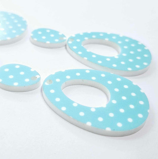 40mm BLUE POLKA DOT Acrylic Dangles, with toppers