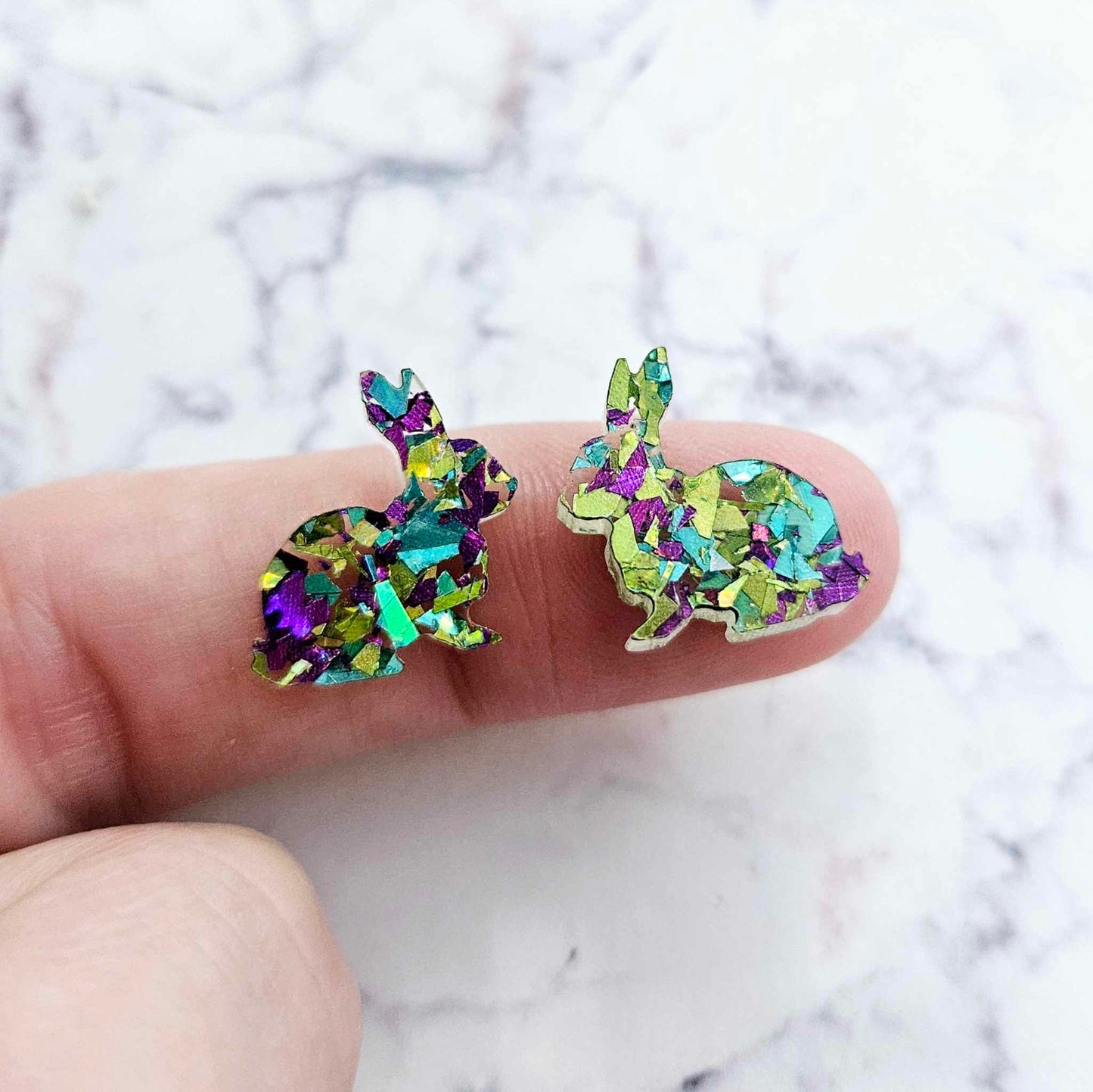 15mm PEACOCK GLITTER Acrylic BUNNIES