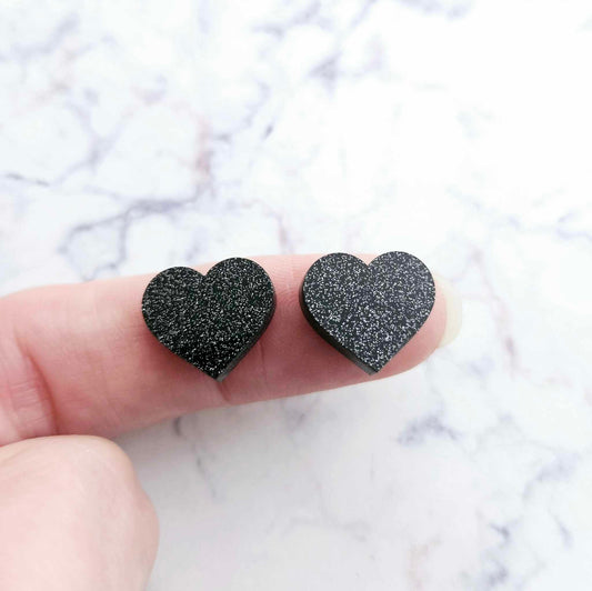 14mm BLACK GLITTER Acrylic HEARTS