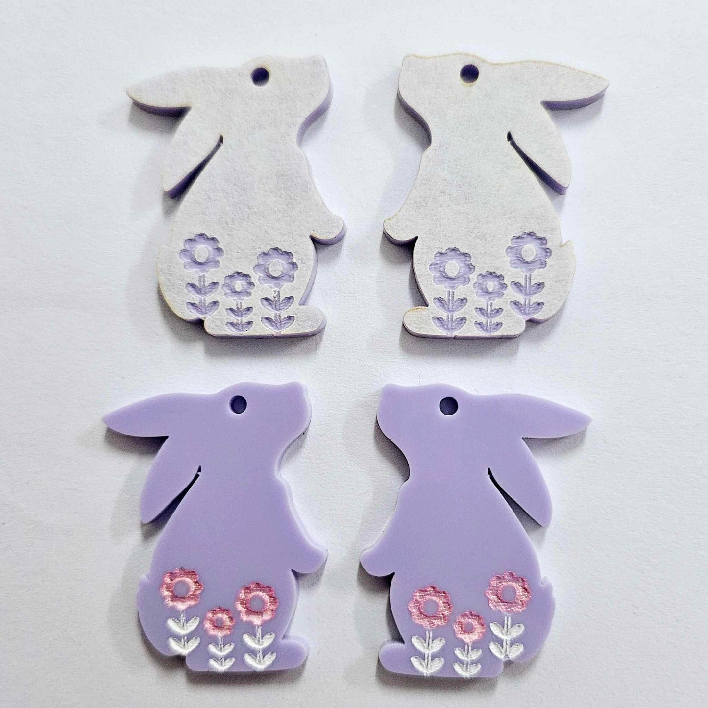 35mm PASTEL PURPLE Acrylic BUNNIES, with FLOWER etching