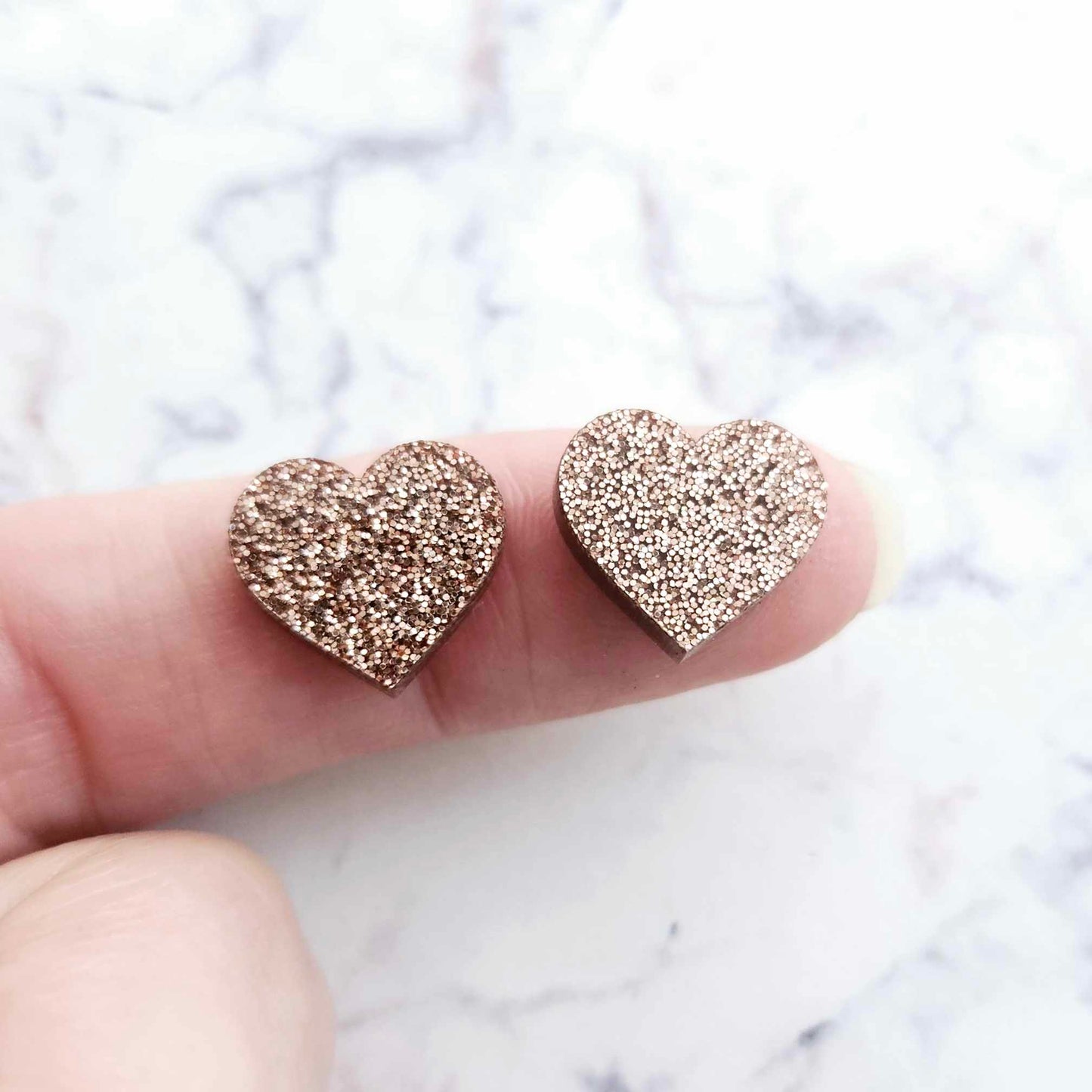 14mm COPPER GLITTER Acrylic HEARTS<br>