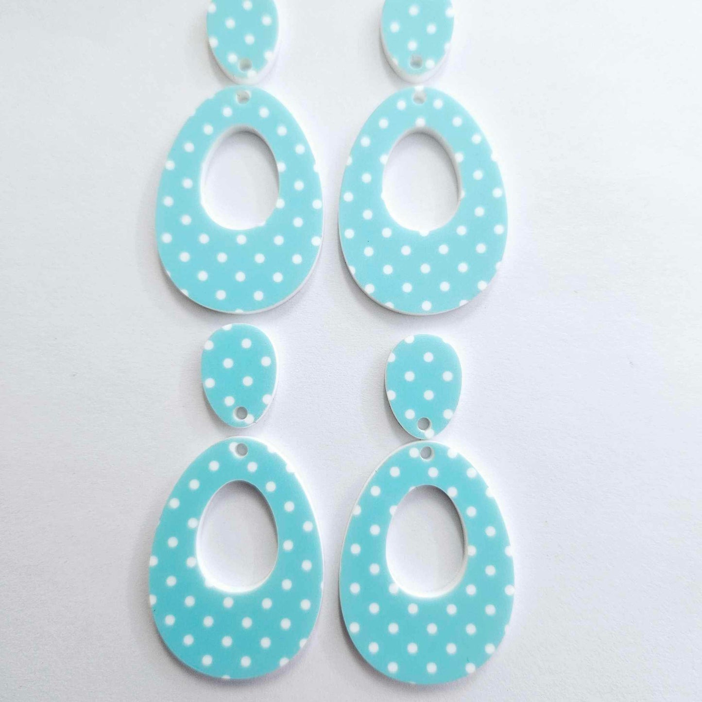 40mm BLUE POLKA DOT Acrylic Dangles, with toppers