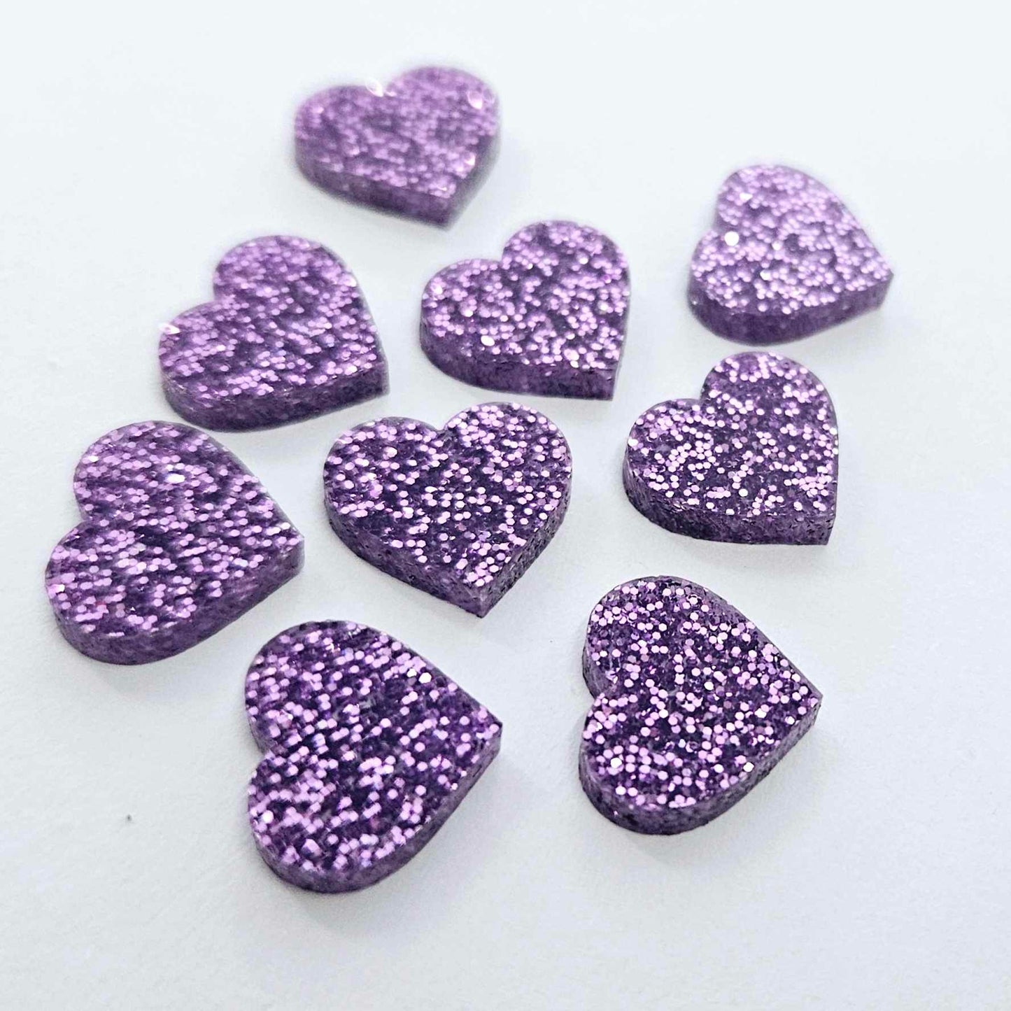 14mm PURPLE GLITTER Acrylic HEARTS