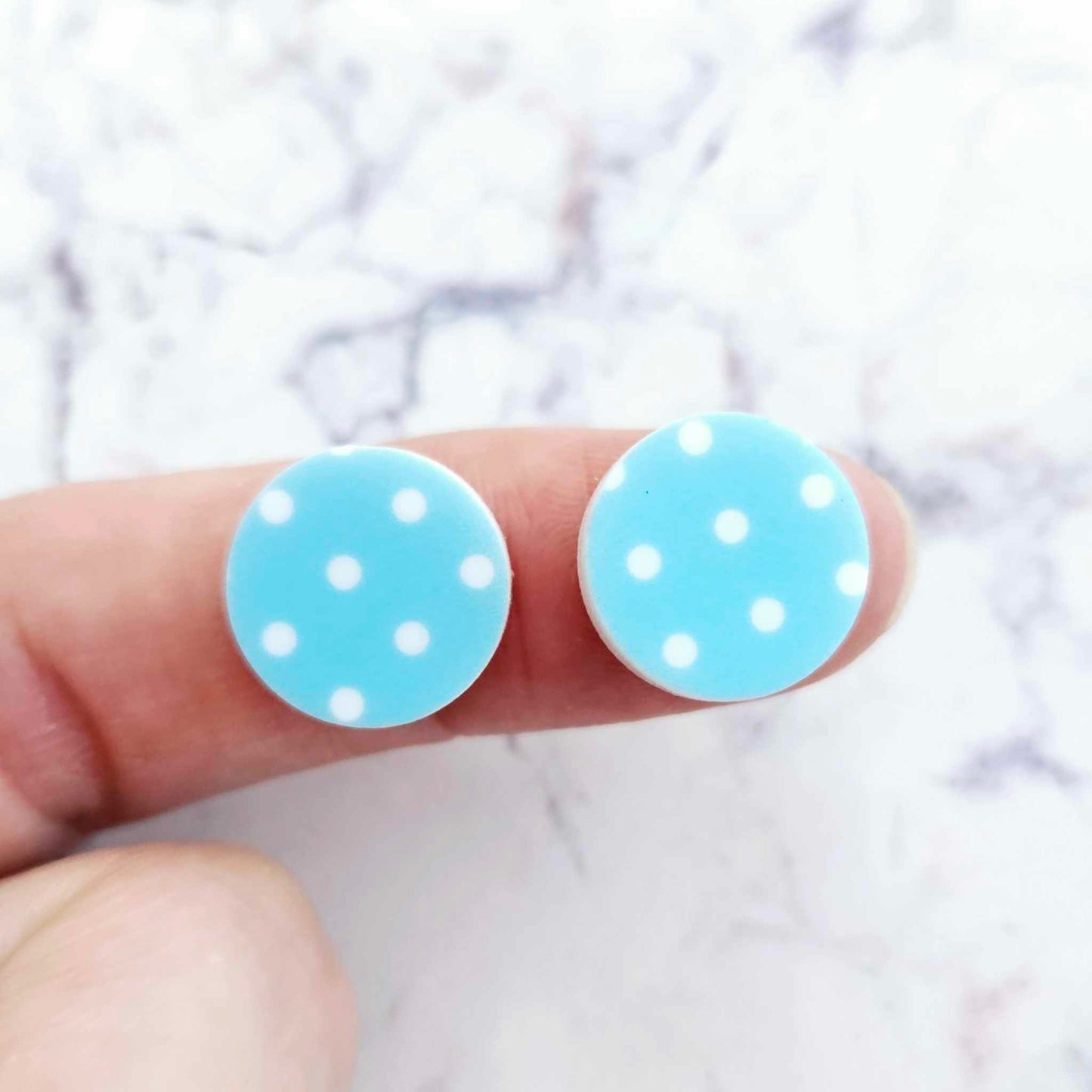 14mm BLUE POLKA DOT Acrylic Toppers/Studs