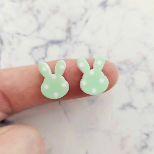 14mm GREEN POLKA DOT Acrylic MINI BUNNIES