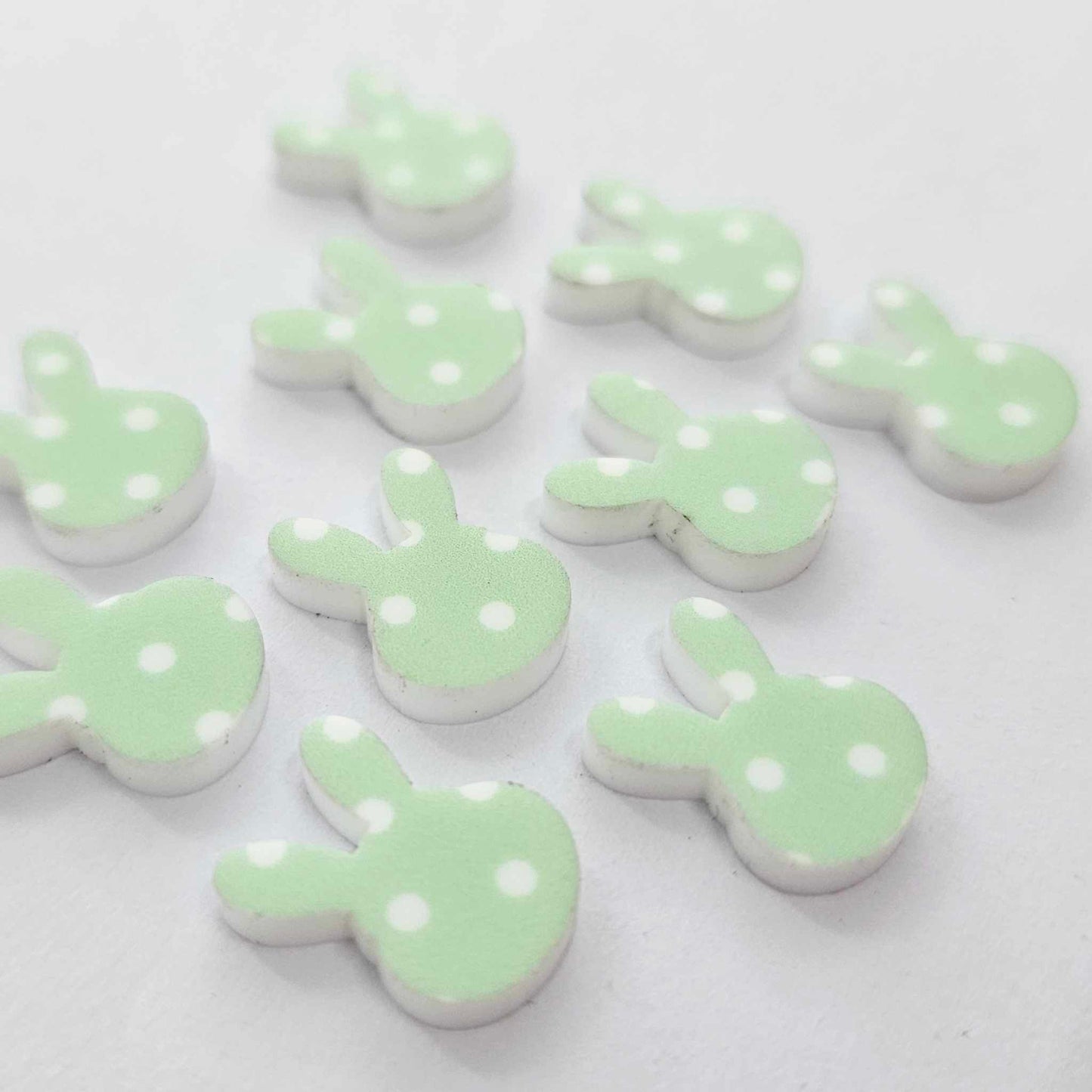 14mm GREEN POLKA DOT Acrylic MINI BUNNIES