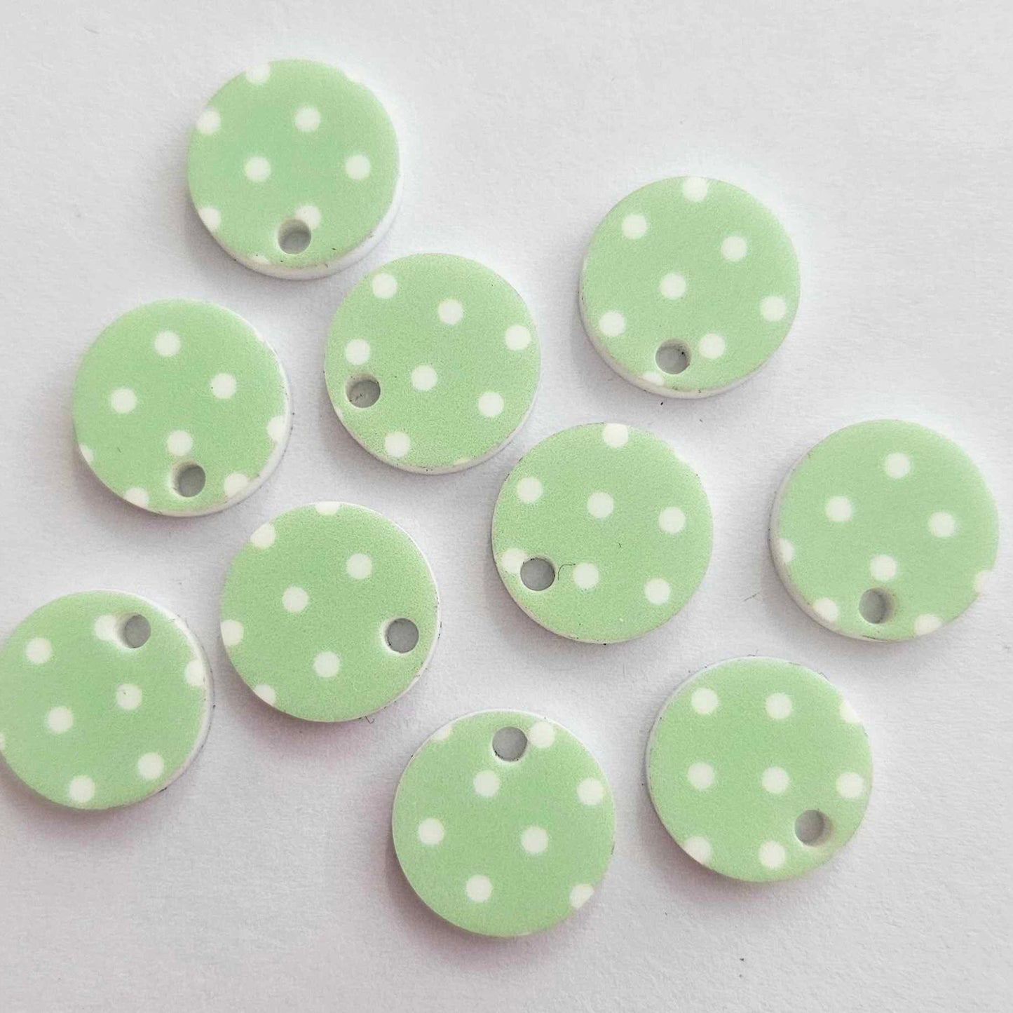 14mm GREEN POLKA DOT Acrylic Toppers/Studs