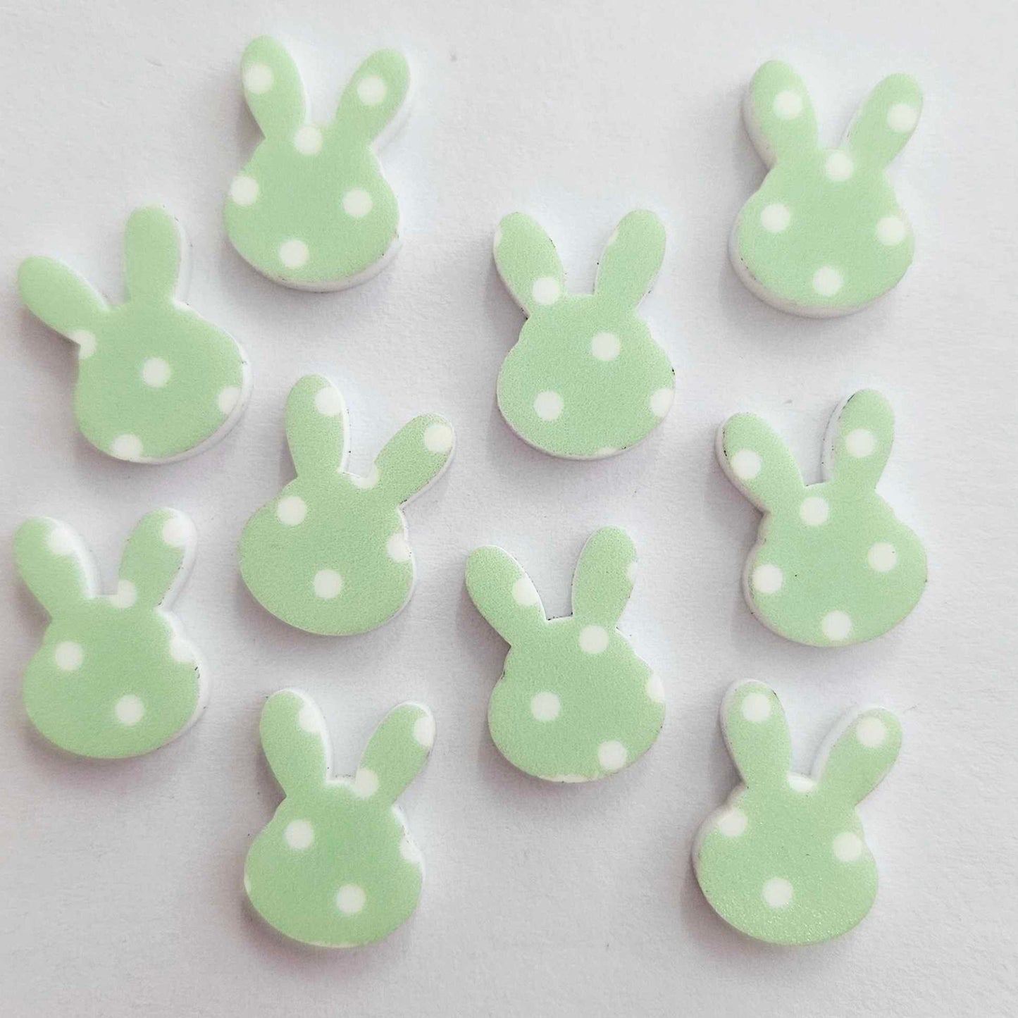 14mm GREEN POLKA DOT Acrylic MINI BUNNIES