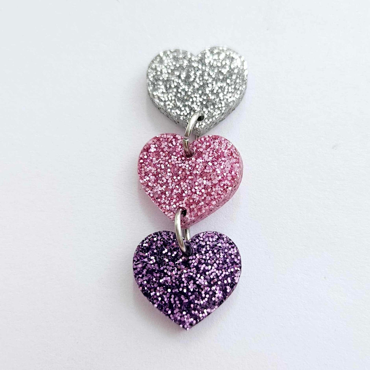 18mm SILVER GLITTER 3 LAYERED Acrylic Hearts