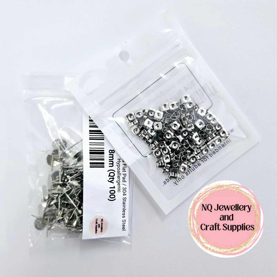 4mm/6mm/8mm/10mm - Hypoallergenic 304 Stainless Steel EARRING POSTS, with Backs included