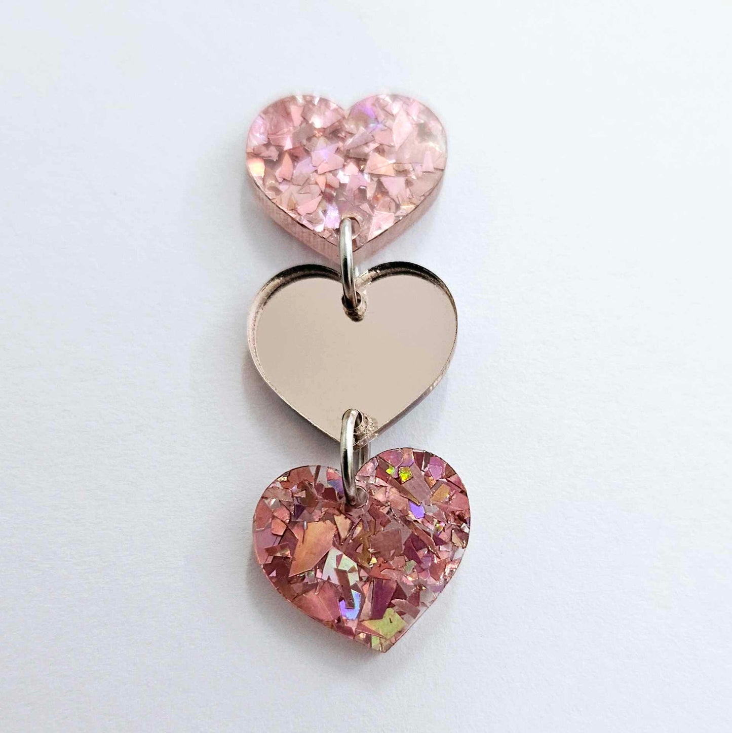 18mm ROSE GOLD MIRROR 3 Layered HEARTS