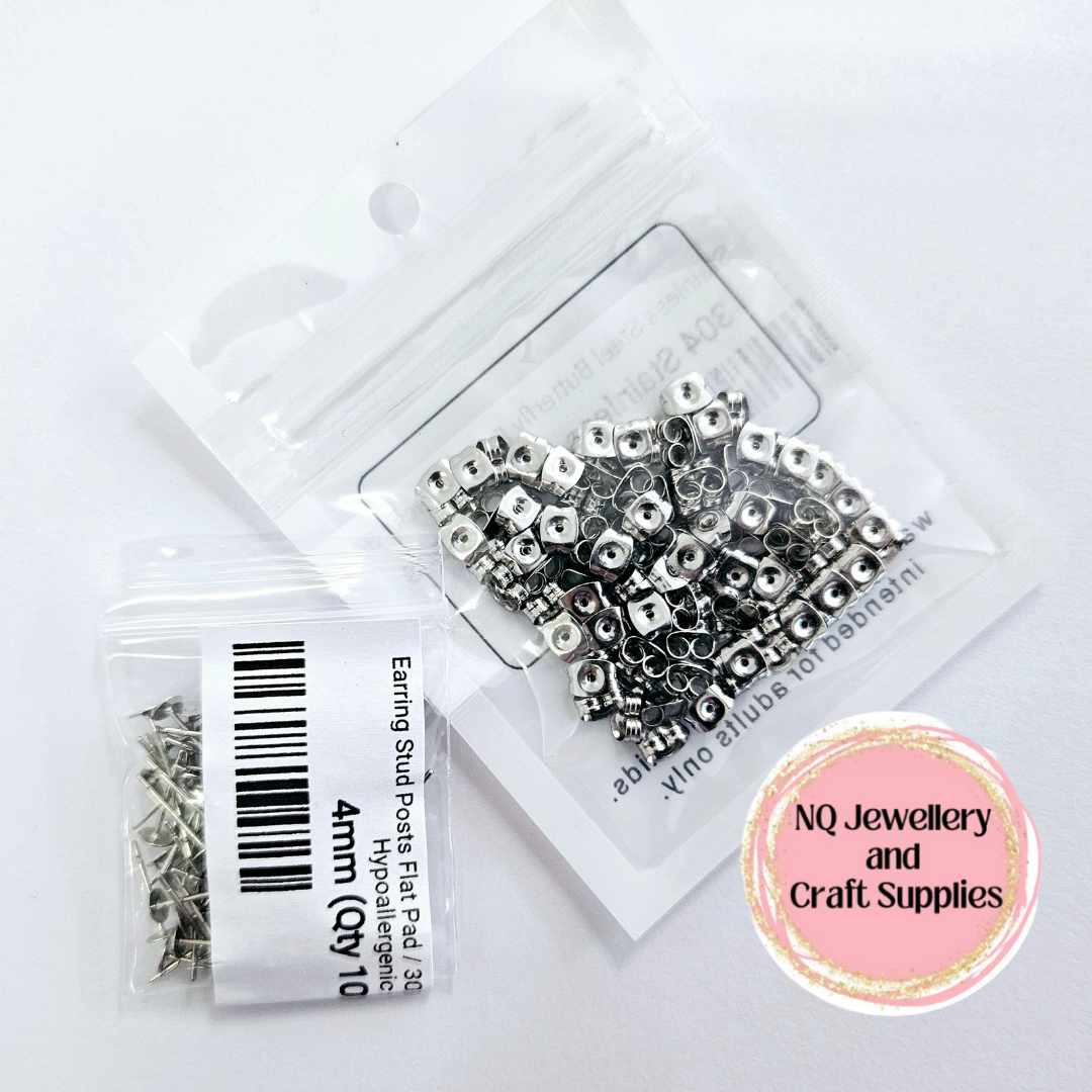 4mm/6mm/8mm/10mm - Hypoallergenic 304 Stainless Steel EARRING POSTS, with Backs included