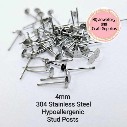 4mm/6mm/8mm/10mm - Hypoallergenic 304 Stainless Steel EARRING POSTS, with Backs included