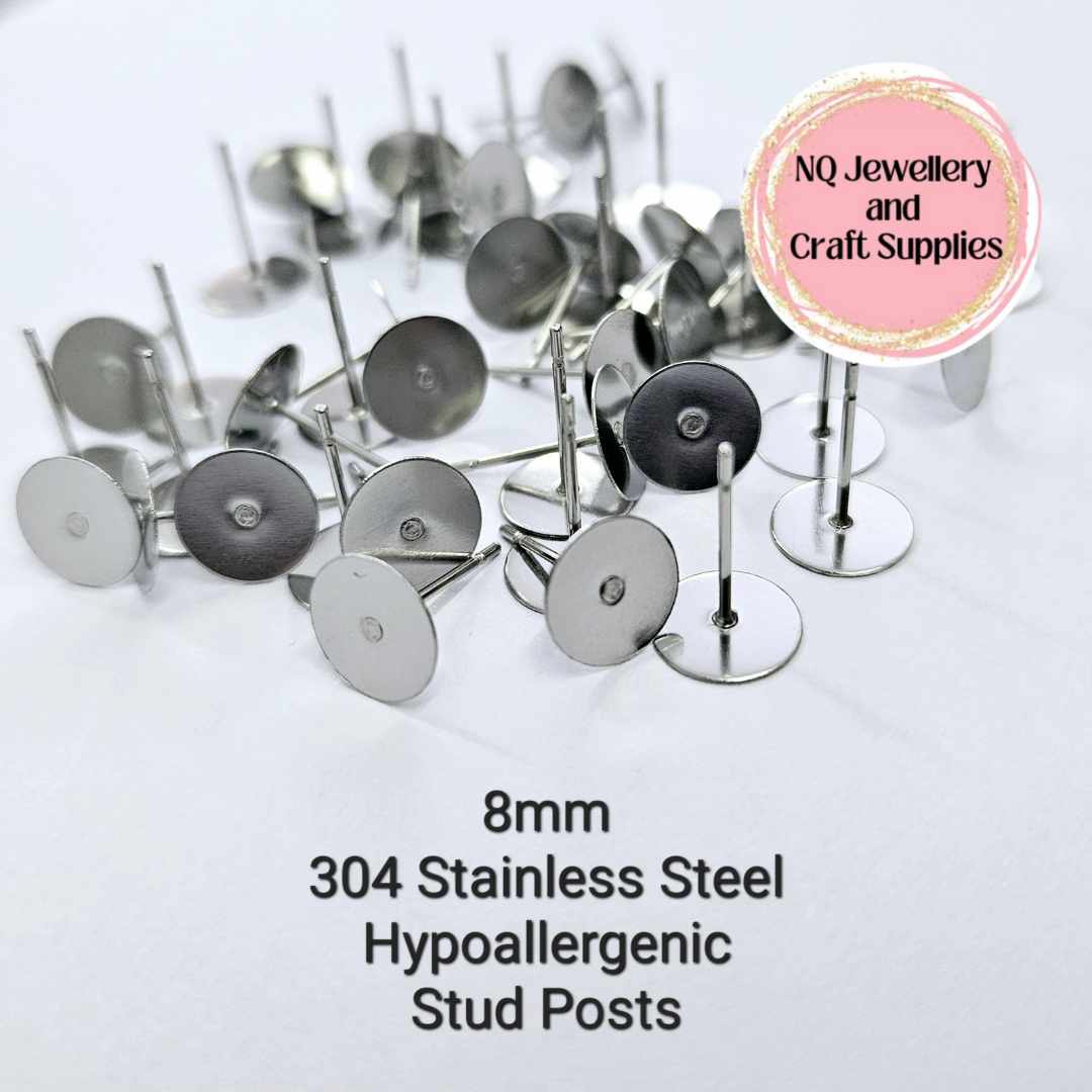 4mm/6mm/8mm/10mm - Hypoallergenic 304 Stainless Steel EARRING POSTS, with Backs included