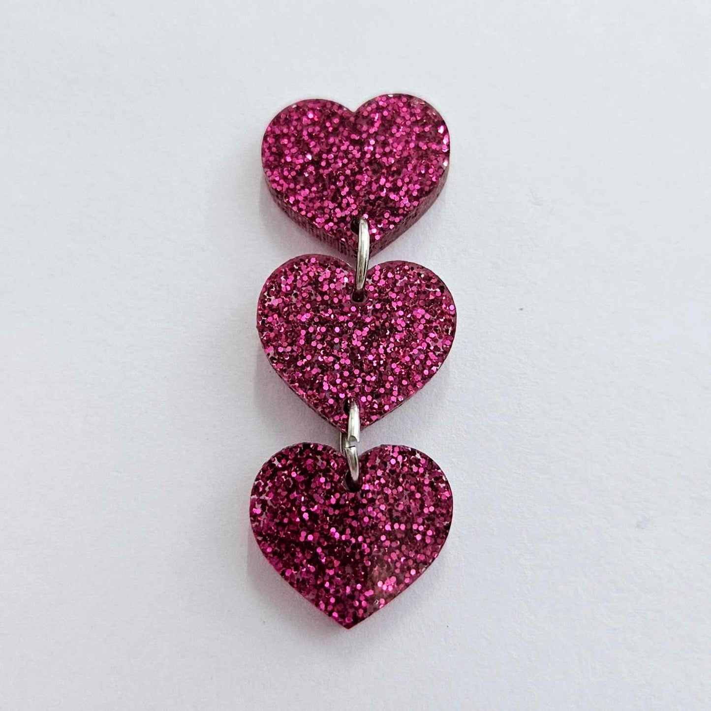 18mm HOT PINK GLITTER 3 LAYERED Acrylic Hearts