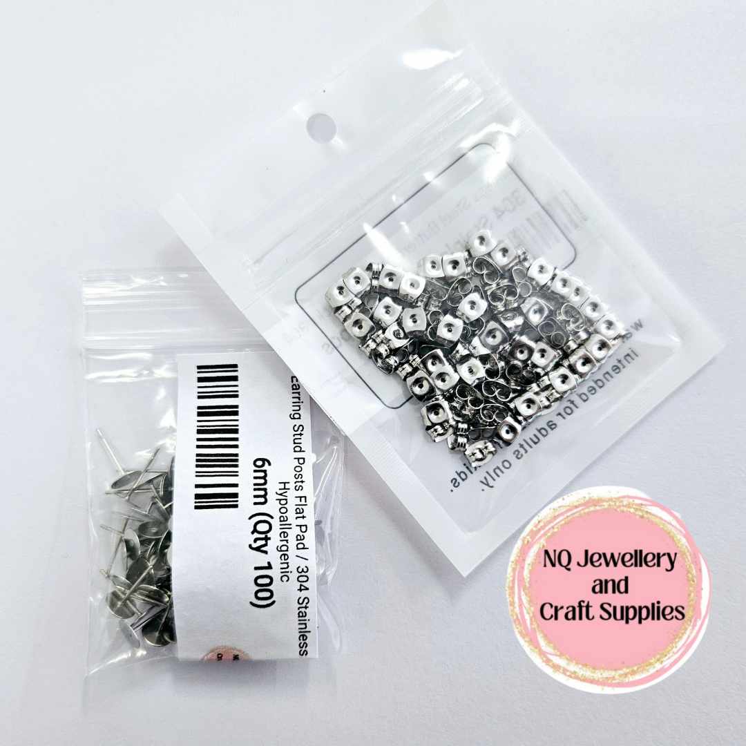 4mm/6mm/8mm/10mm - Hypoallergenic 304 Stainless Steel EARRING POSTS, with Backs included