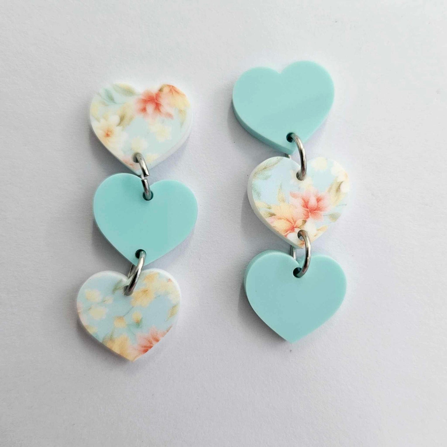 18mm Pastel TURQUOISE (Aqua) 3 Layered HEARTS