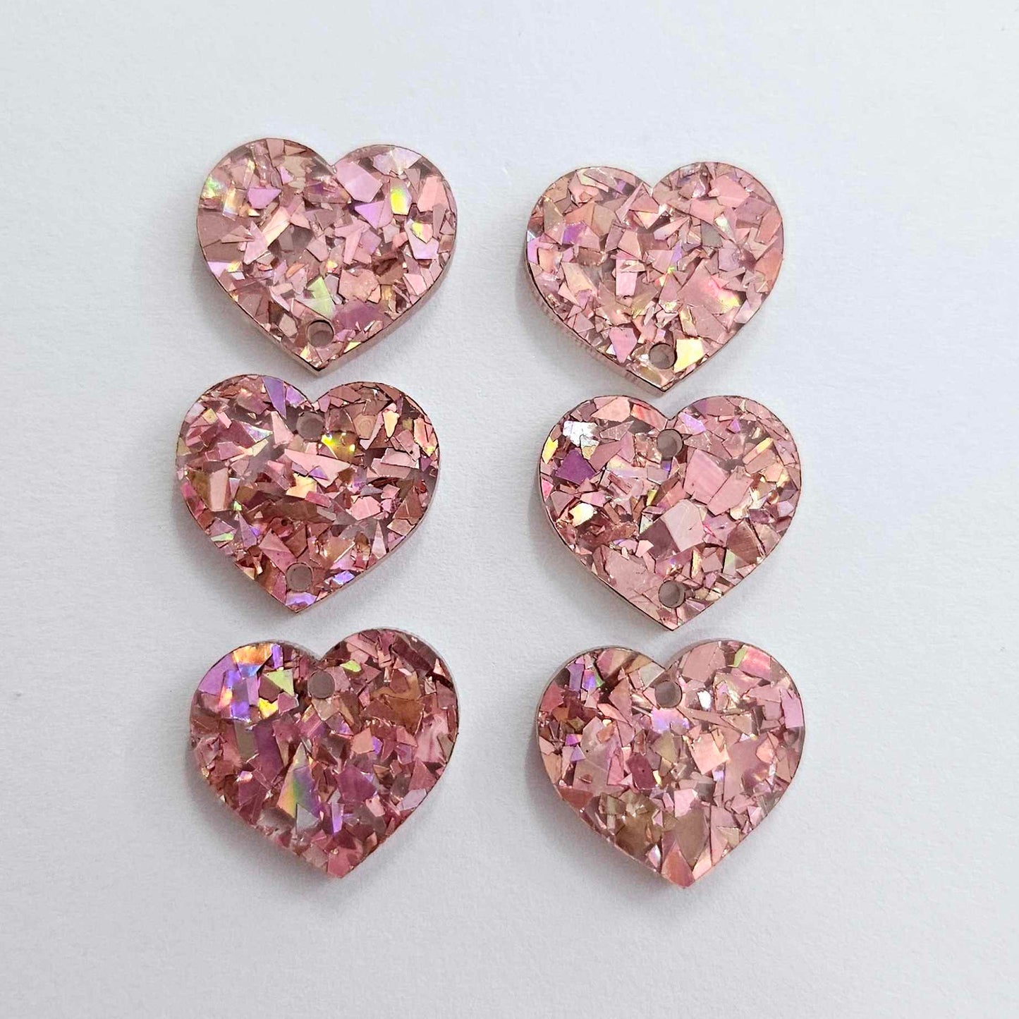 18mm HOLOGRAPHIC ROSE GOLD Glitter 3 Layered HEARTS