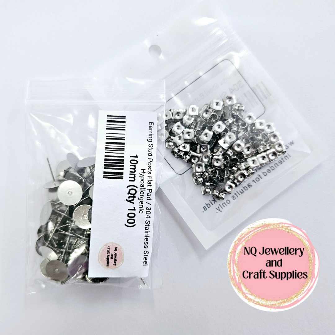 4mm/6mm/8mm/10mm - Hypoallergenic 304 Stainless Steel EARRING POSTS, with Backs included