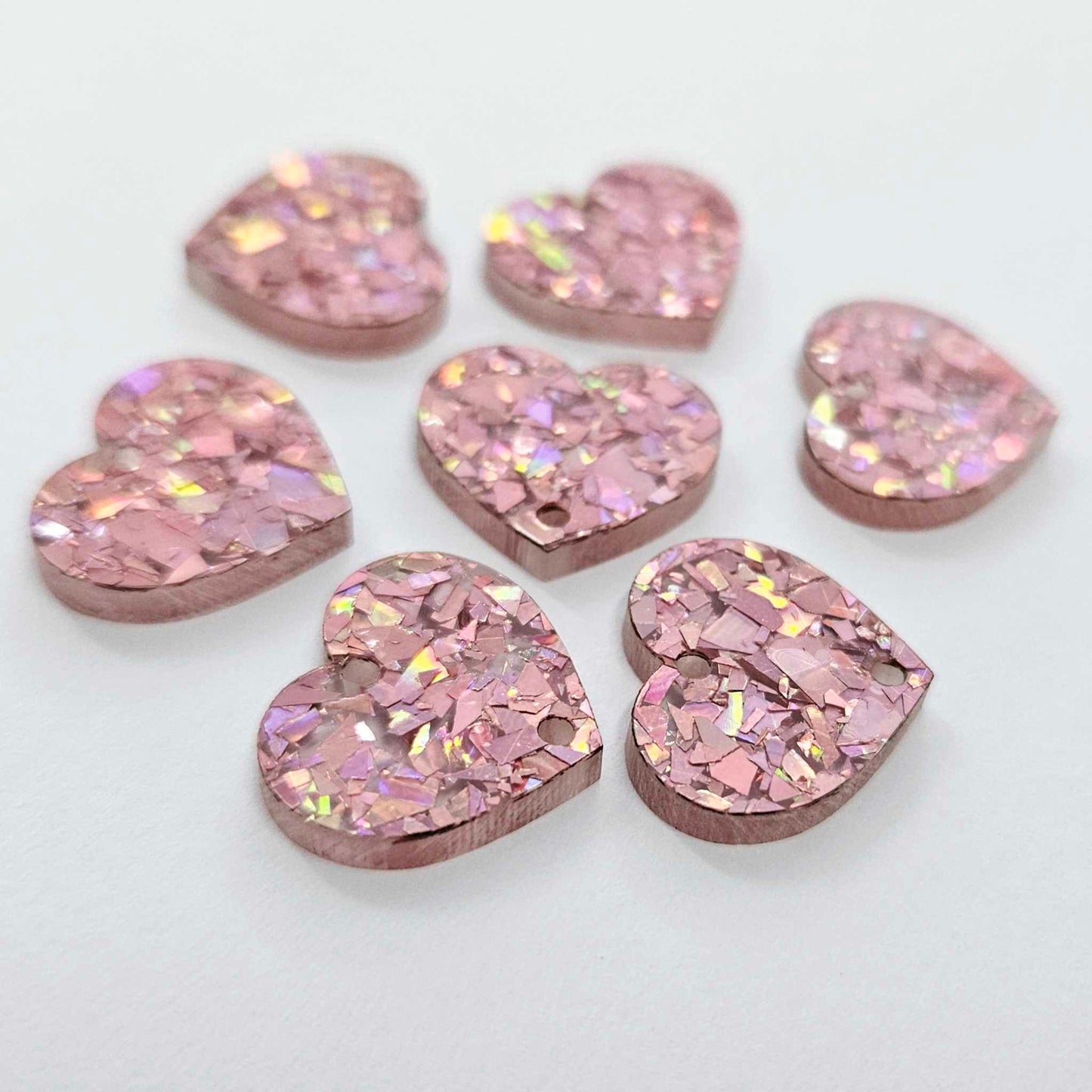 18mm HOLOGRAPHIC ROSE GOLD Glitter 3 Layered HEARTS