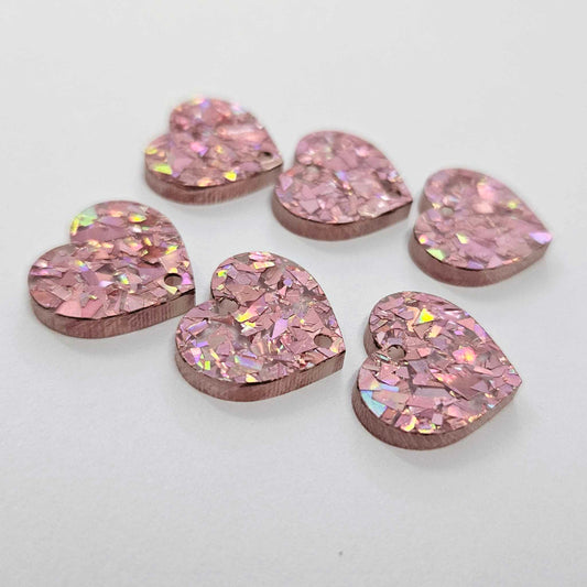 18mm HOLOGRAPHIC ROSE GOLD Glitter 3 Layered HEARTS