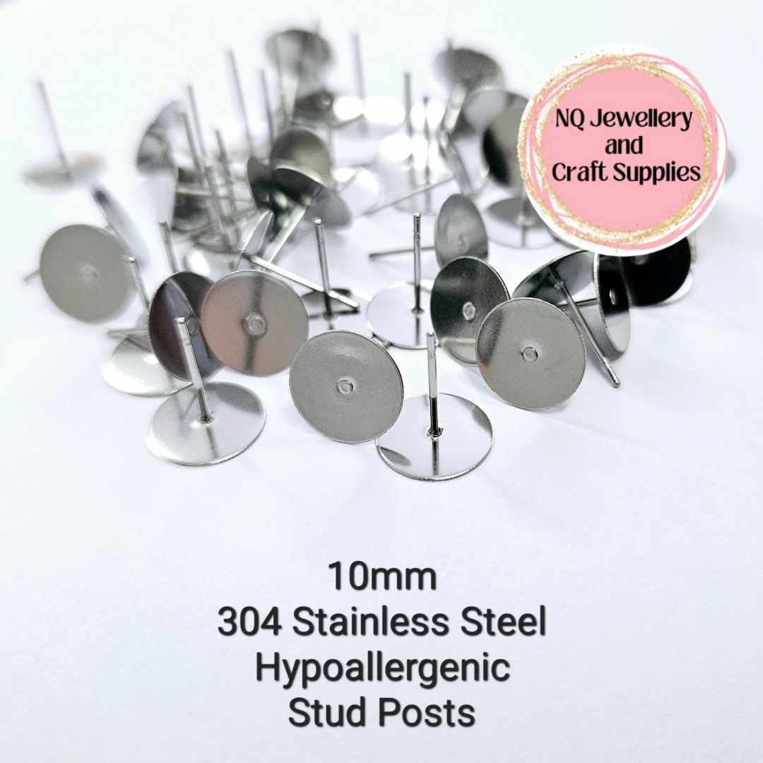 4mm/6mm/8mm/10mm - Hypoallergenic 304 Stainless Steel EARRING POSTS, with Backs included