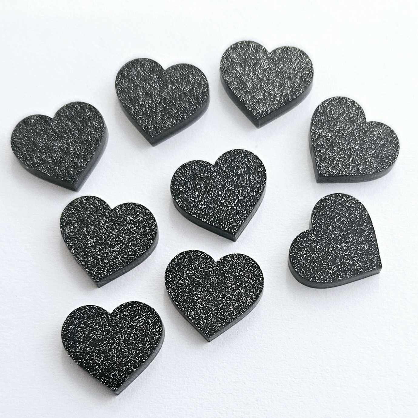 14mm BLACK GLITTER Acrylic HEARTS