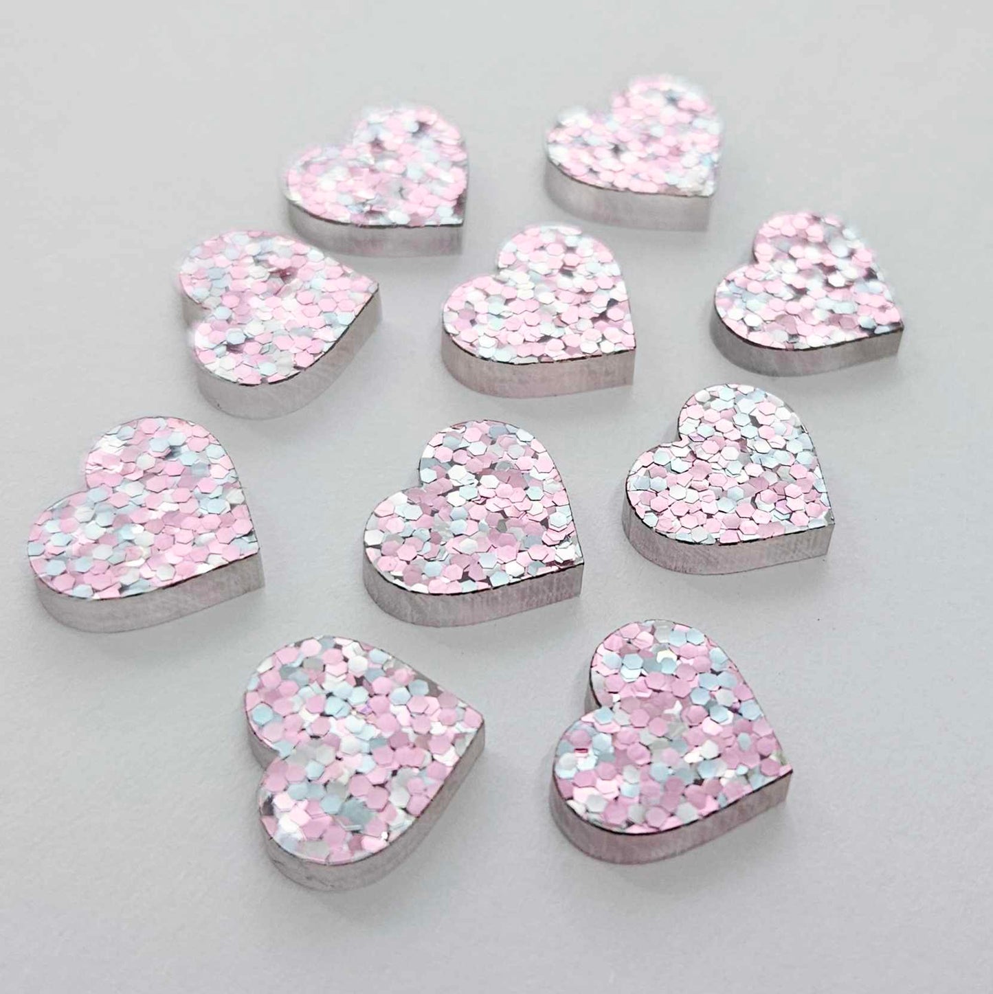 14mm ROSA GLITTER Acrylic HEARTS