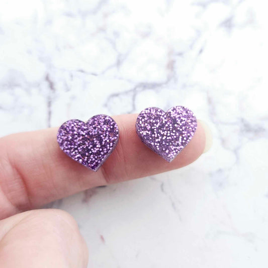 14mm PURPLE GLITTER Acrylic HEARTS