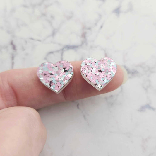 14mm ROSA GLITTER Acrylic HEARTS