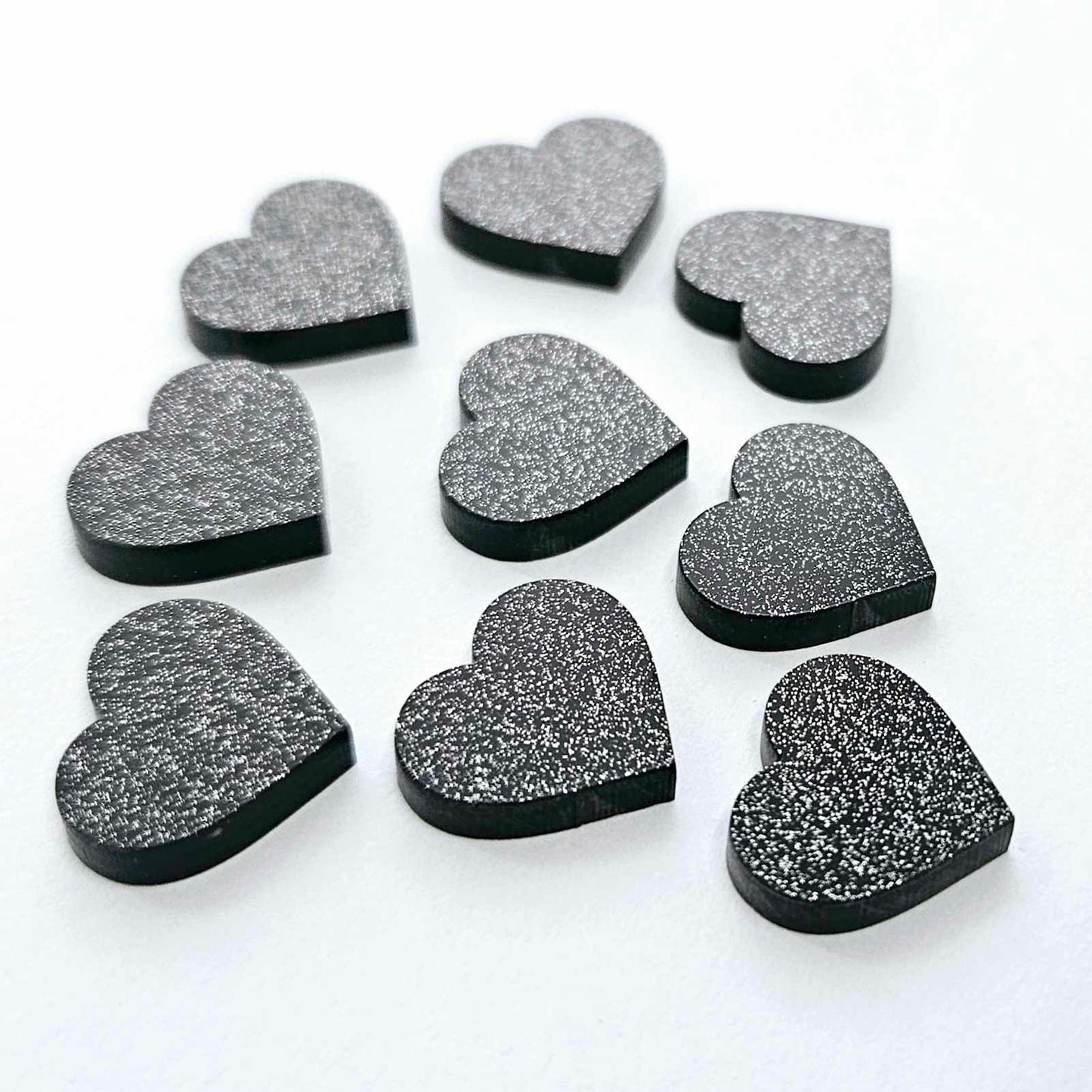 14mm BLACK GLITTER Acrylic HEARTS