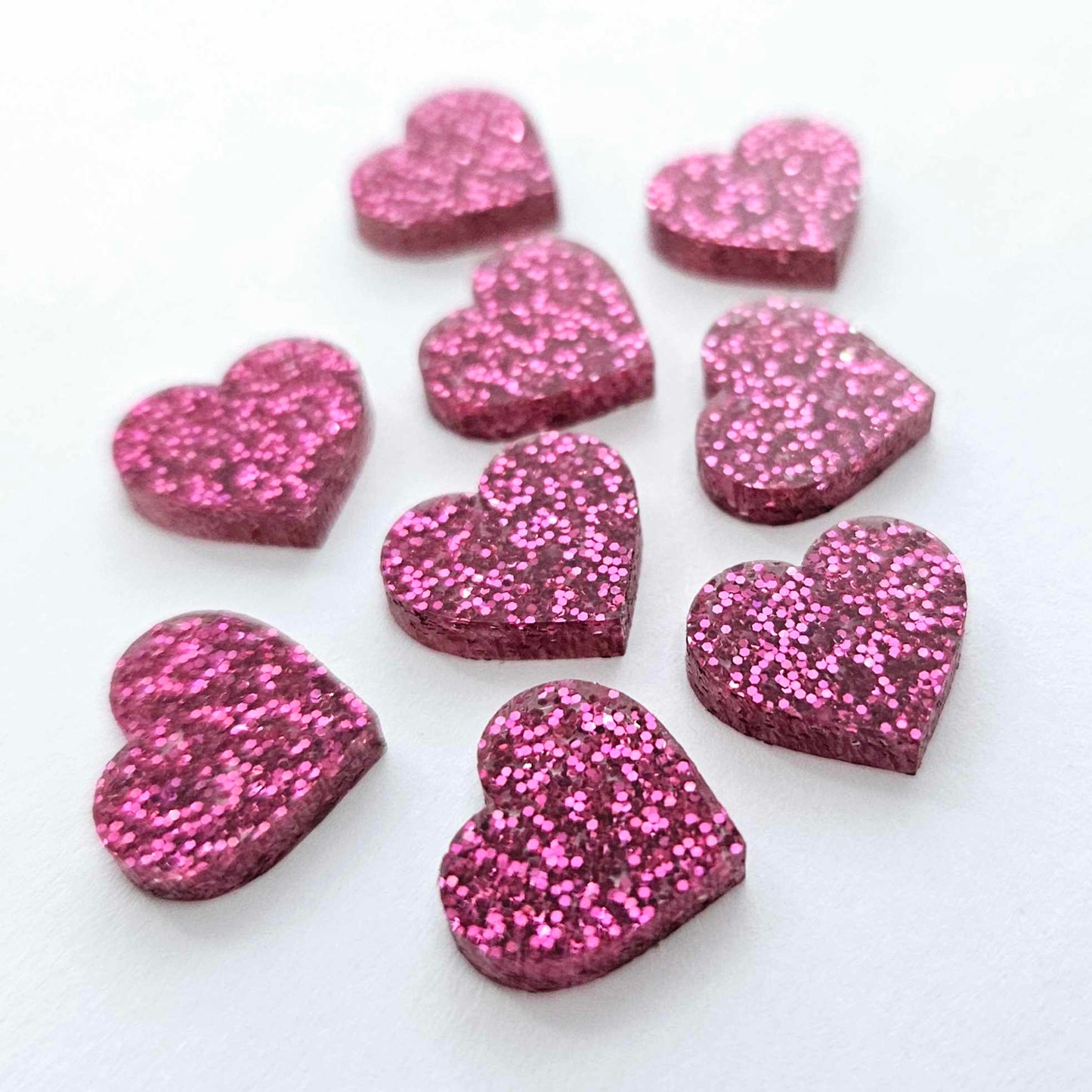 14mm HOT PINK GLITTER Acrylic HEARTS