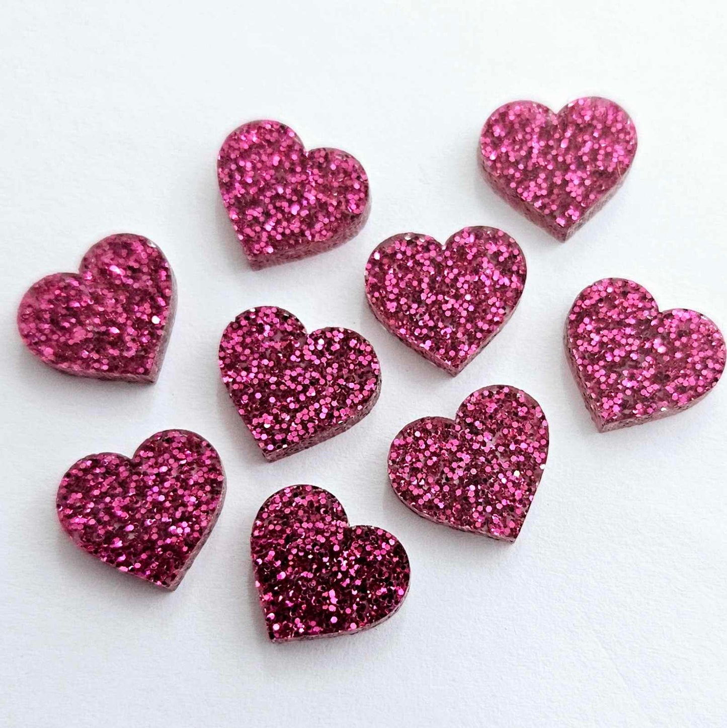 14mm HOT PINK GLITTER Acrylic HEARTS