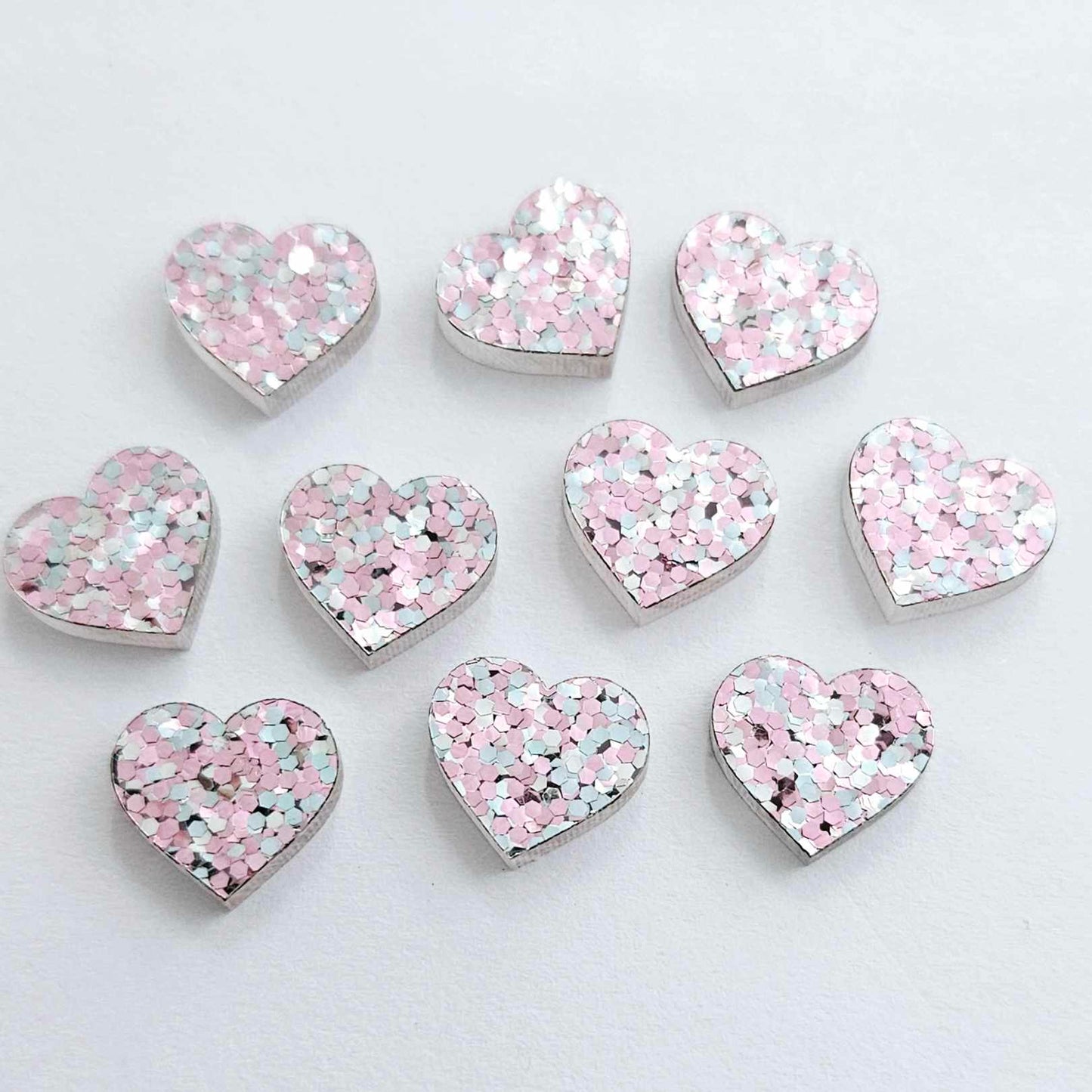 14mm ROSA GLITTER Acrylic HEARTS