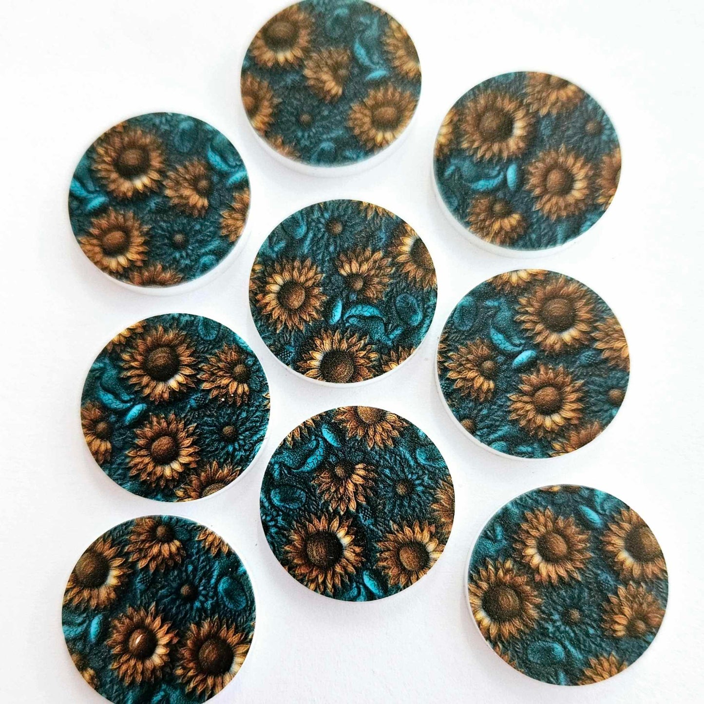 20mm SUNFLOWER LEATHER Look Acrylic CIRCLES