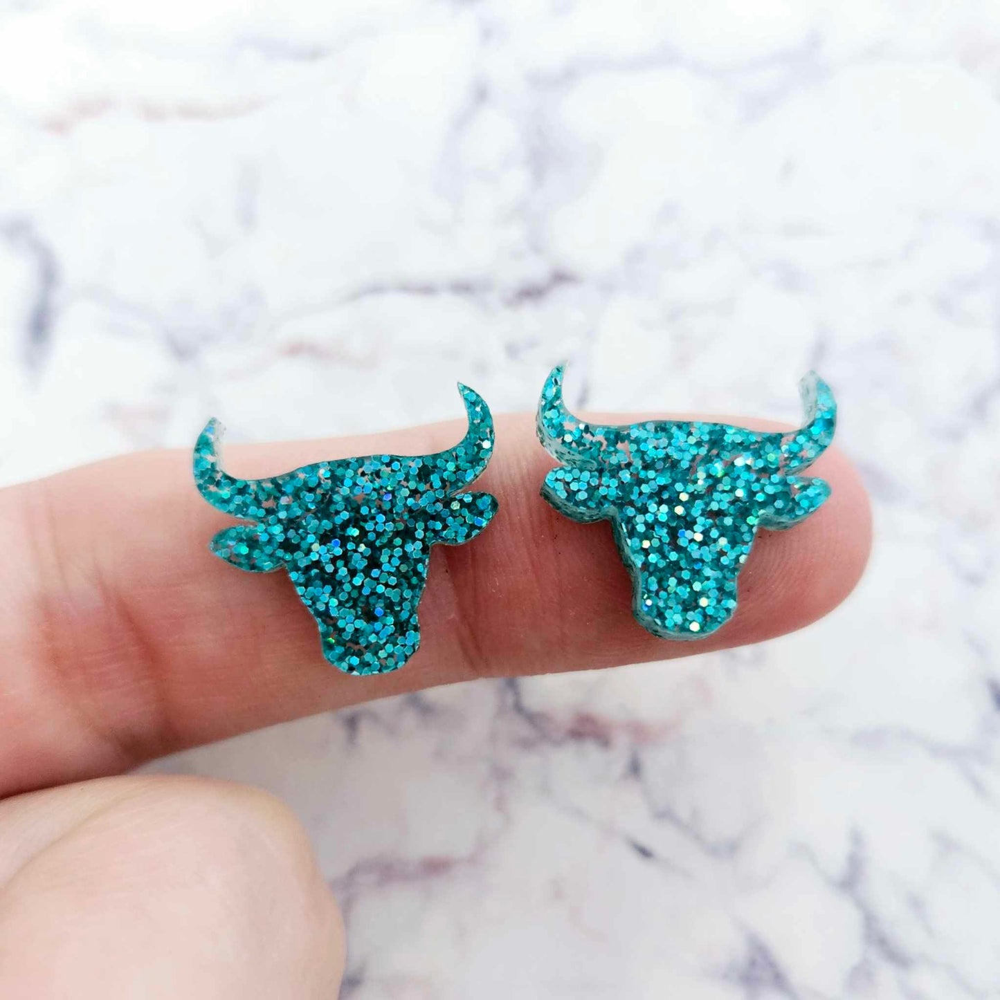 17mm TEAL GLITTER Acrylic BULL HEADS