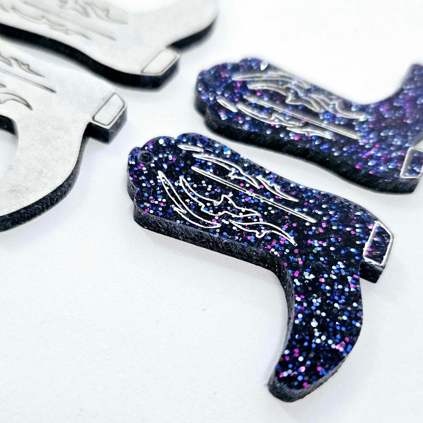 35mm HOLOGRAPHIC BLUE GLITTER Acrylic BOOTS