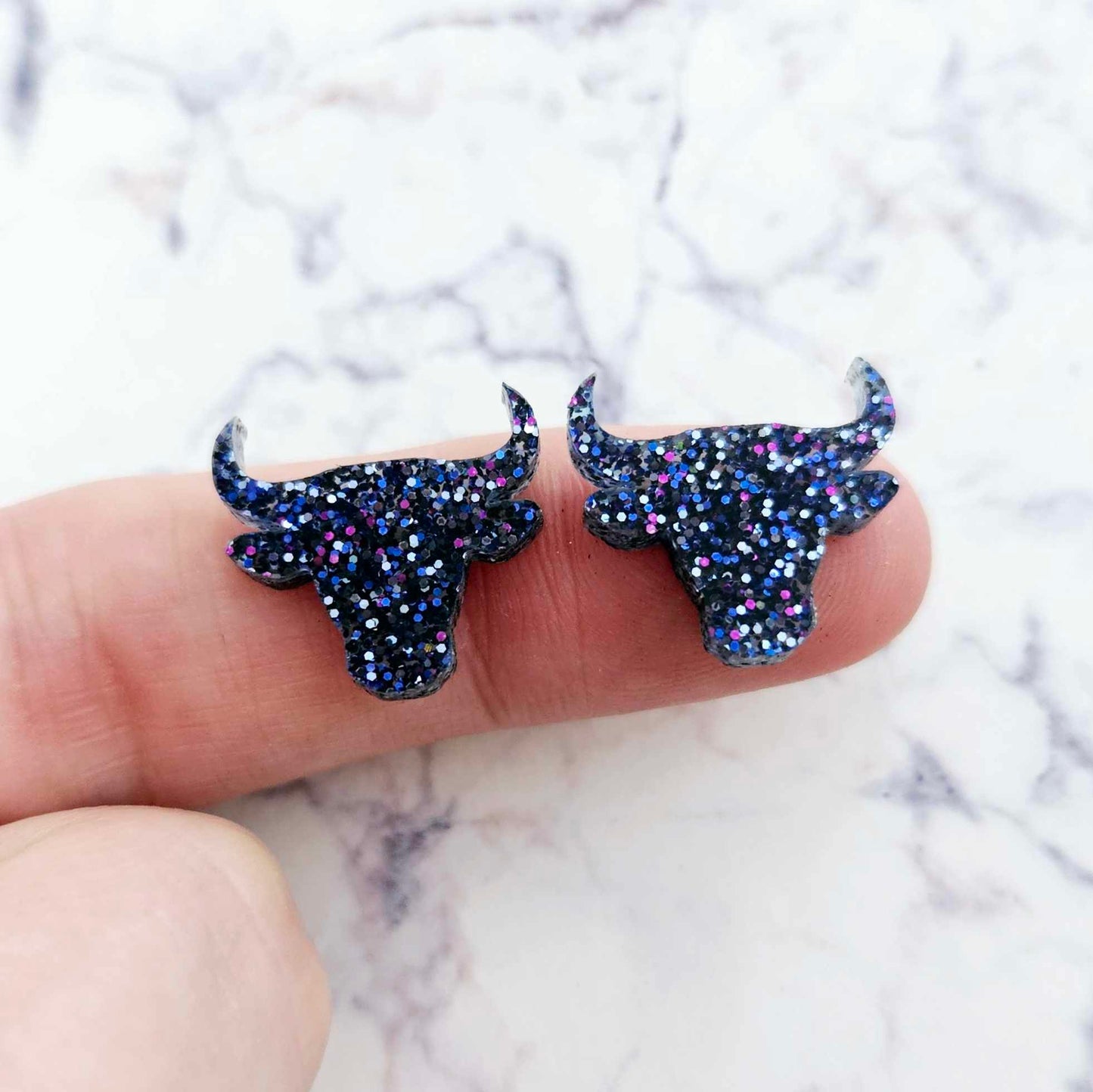 17mm HOLOGRAPHIC BLUE GLITTER Acrylic BULL HEADS