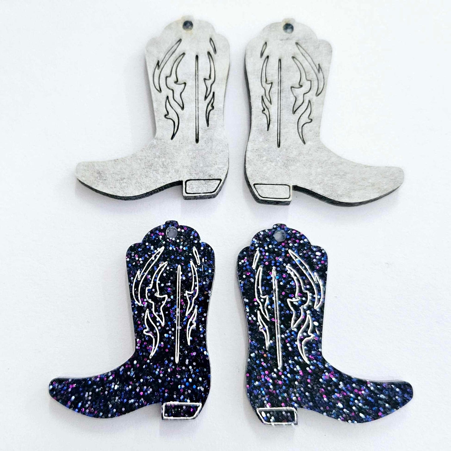 35mm HOLOGRAPHIC BLUE GLITTER Acrylic BOOTS