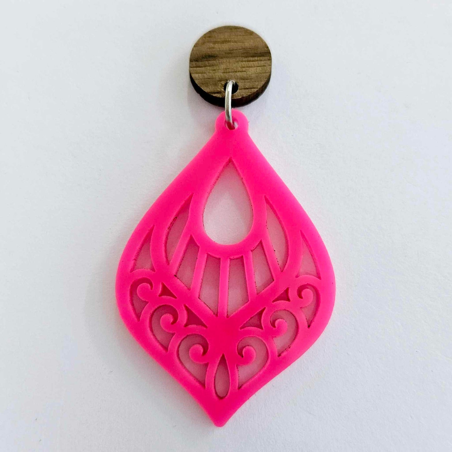 50mm HOT PINK Acrylic FILIGREE TEARDROPS