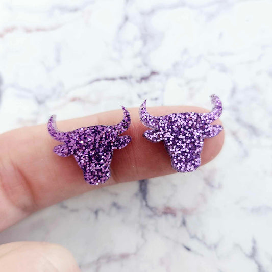 17mm PURPLE GLITTER Acrylic BULL HEADS