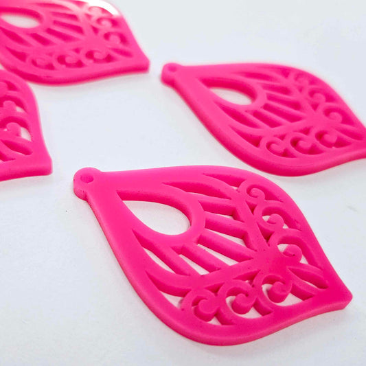 50mm HOT PINK Acrylic FILIGREE TEARDROPS