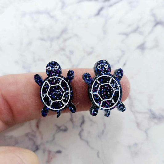 19mm HOLOGRAPHIC BLUE GLITTER Acrylic TURTLES