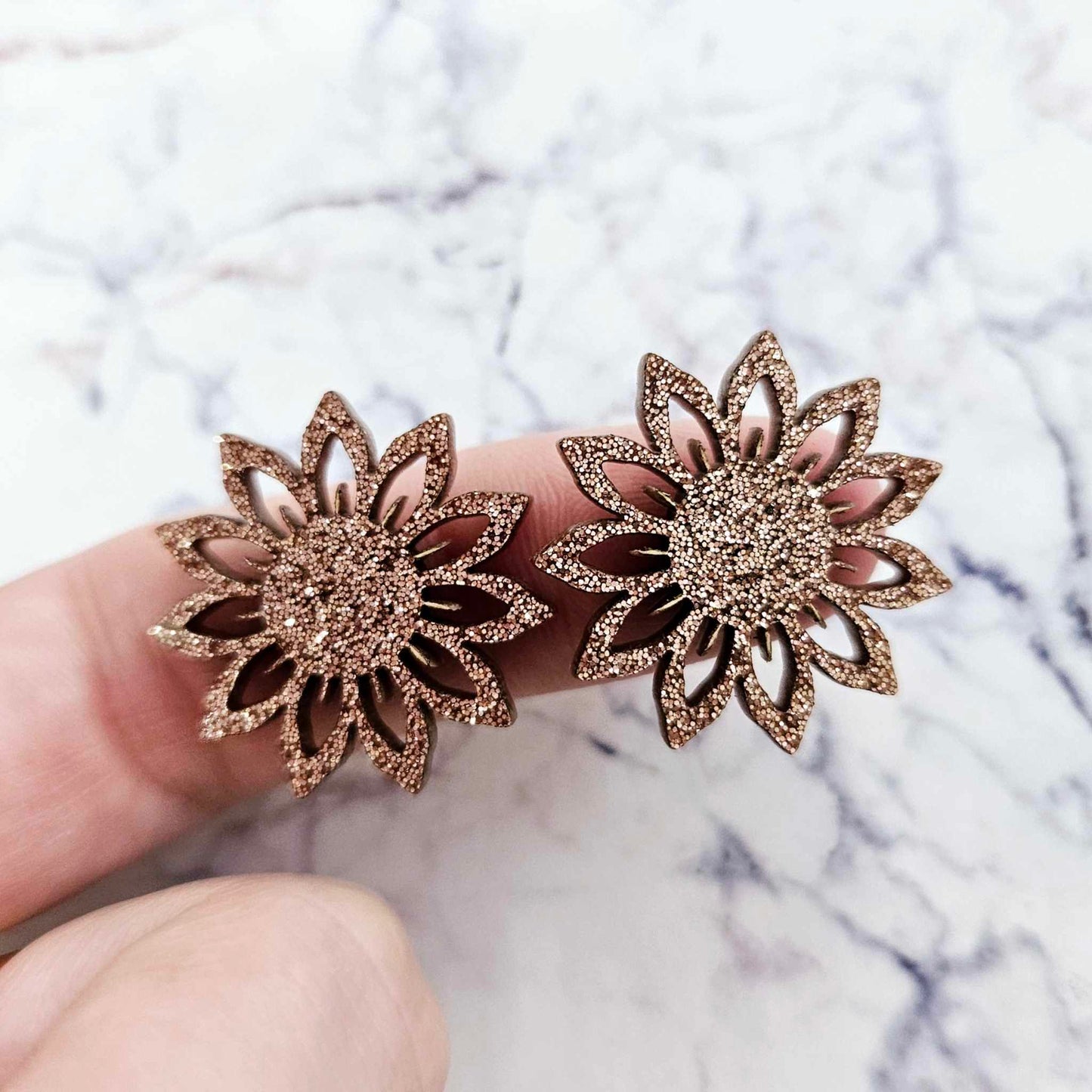 24mm COPPER GLITTER Acrylic SUNFLOWERS