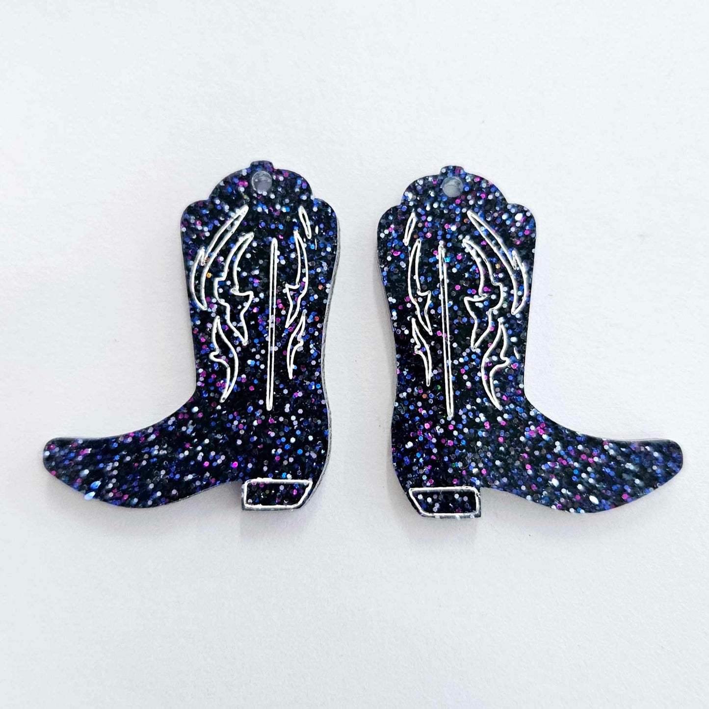 35mm HOLOGRAPHIC BLUE GLITTER Acrylic BOOTS