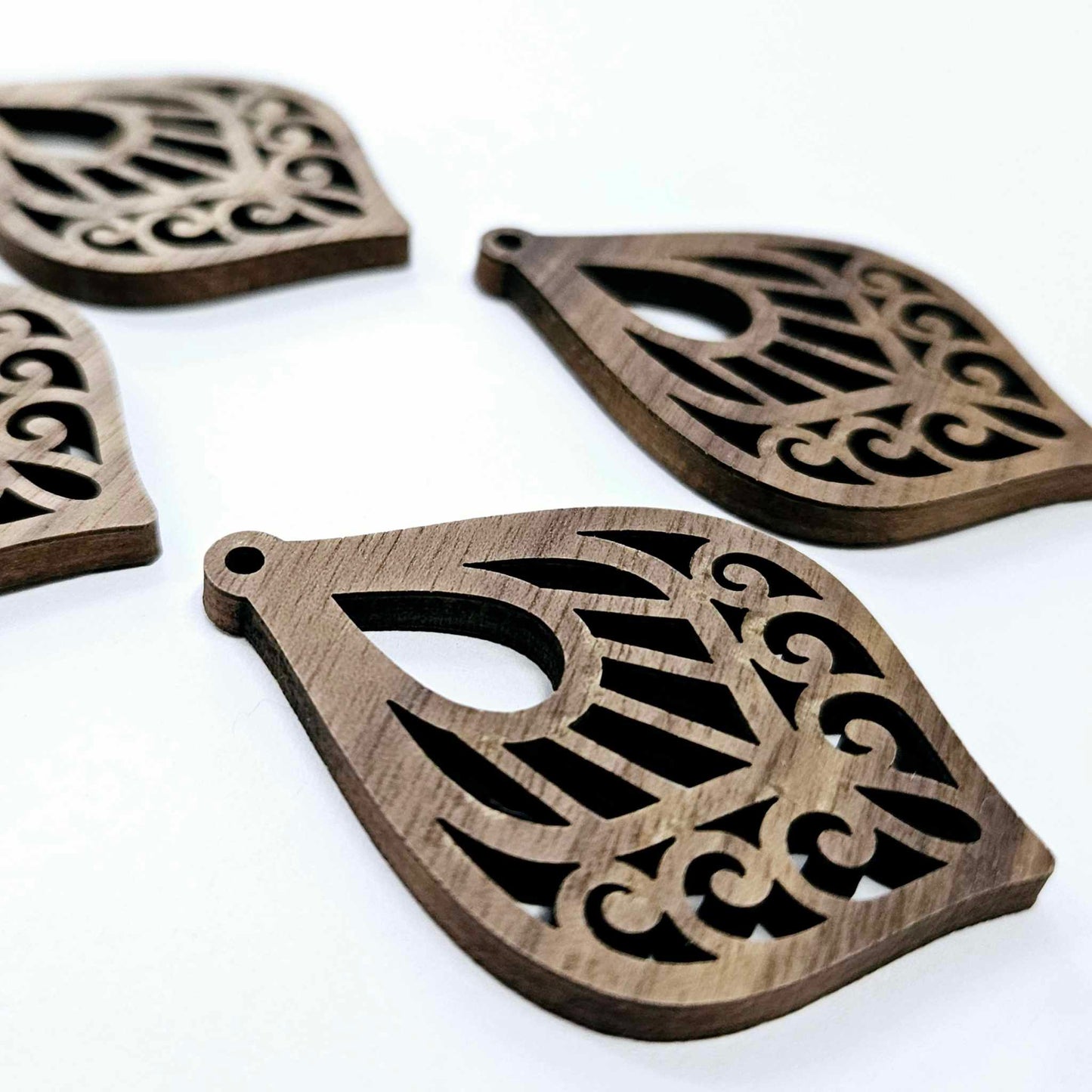 50mm WALNUT Veneer FILIGREE TEARDROPS