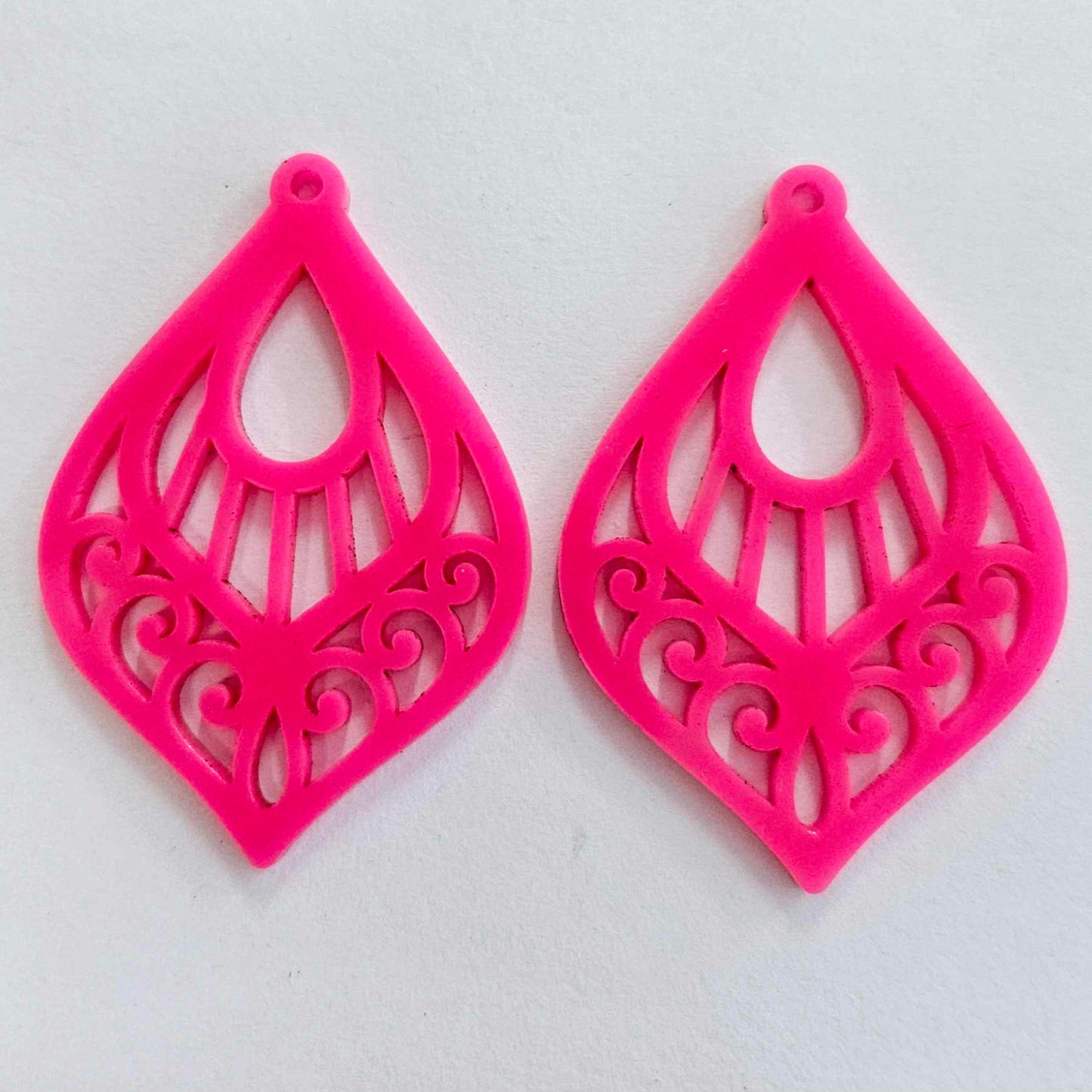 50mm HOT PINK Acrylic FILIGREE TEARDROPS